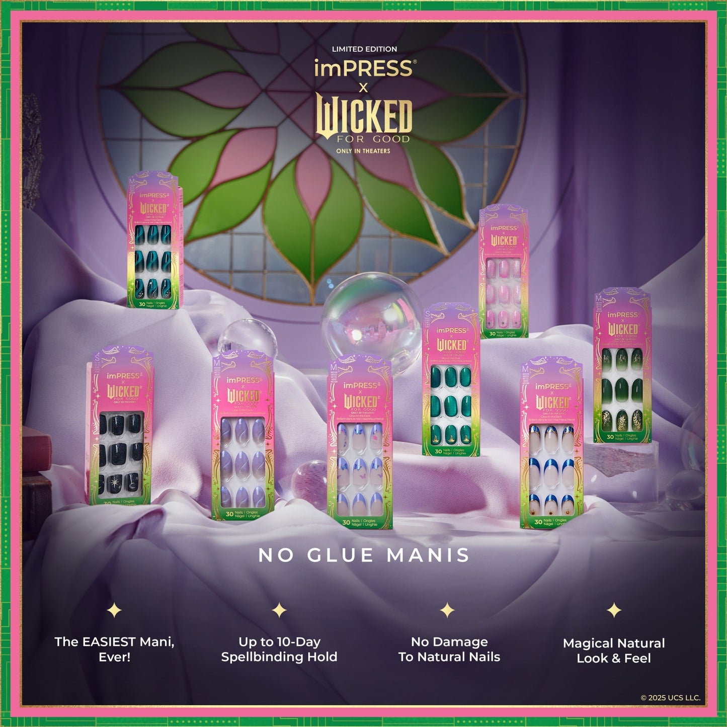 Impress X WICKED: FOR GOOD | Glinda Upland | French Design, Purple, Medium, Almond, Manicure