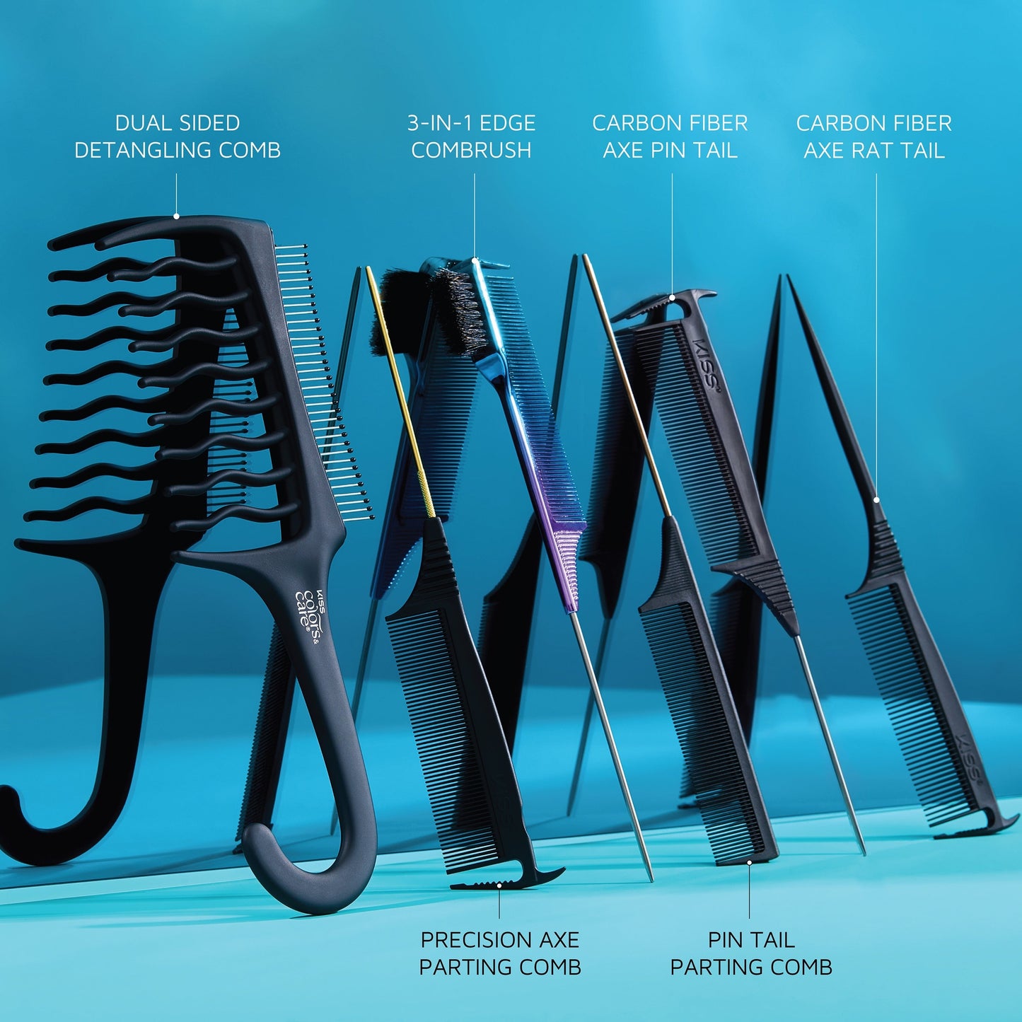 Kiss Colors & Care Carbon Fiber Axe Pin Tail Parting Comb | Parting Comb, Rat Tail Comb