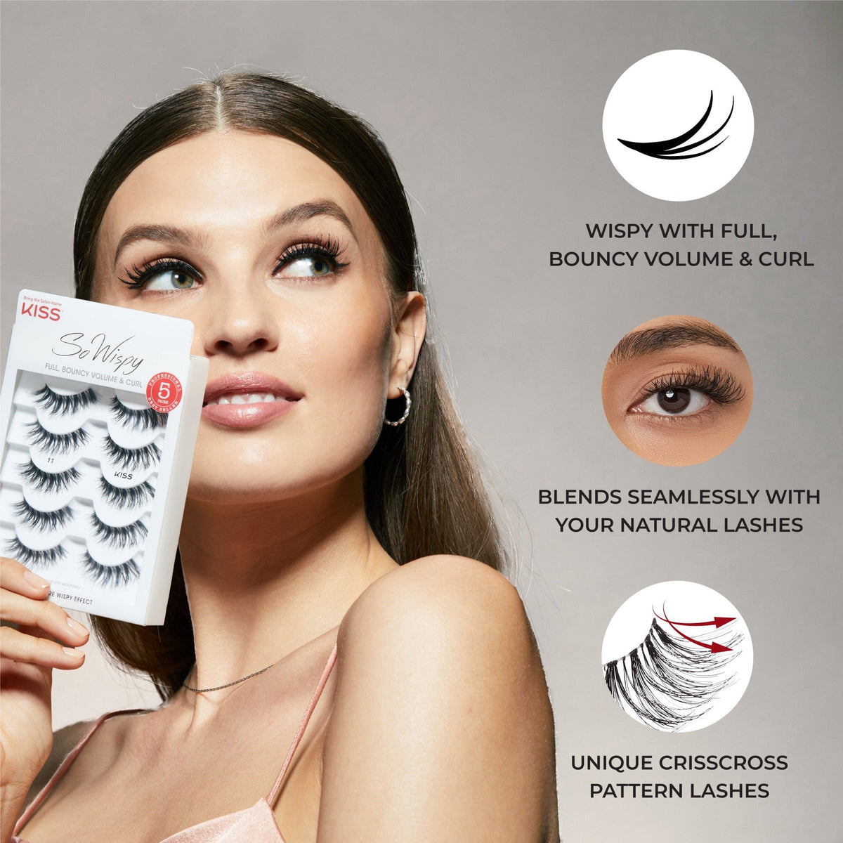 Kiss So Wispy False Eyelashes Multipack - Curated Collection | 5 Pairs, Strip Lashes, 12mm