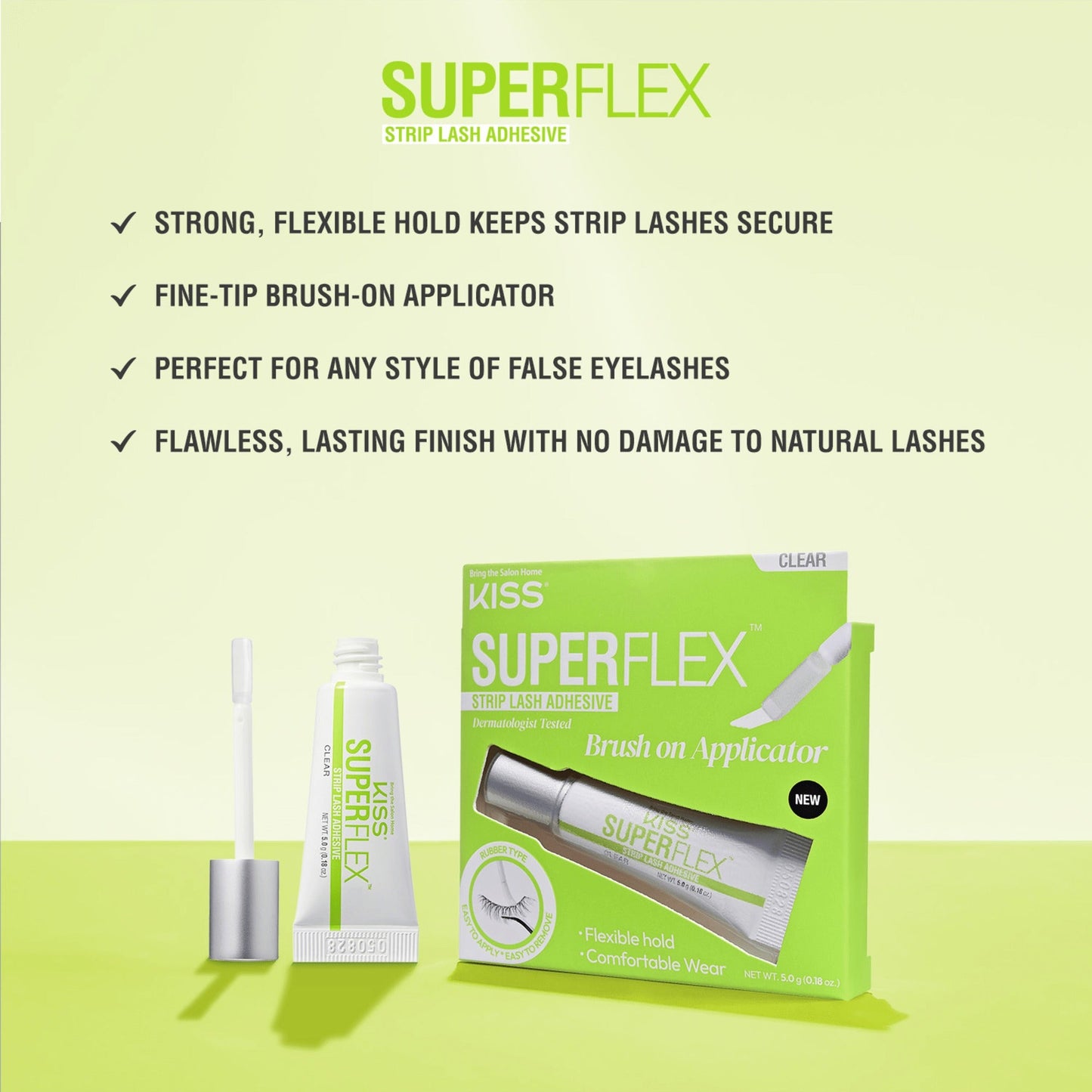 Kiss SuperFlex Latex Strip Lash Adhesive - Clear | False Eyelash Glue, Strip Lash Adhesive, Brush on Applicator