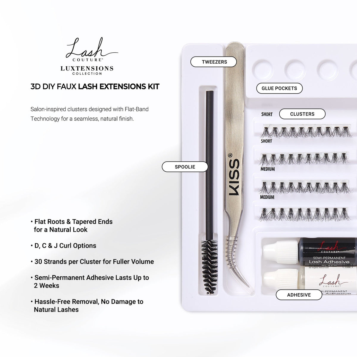 Kiss Lash Couture Luxtensions False Eyelashes Kit | 40 Clusters, Cluster Lashes, 12mm
