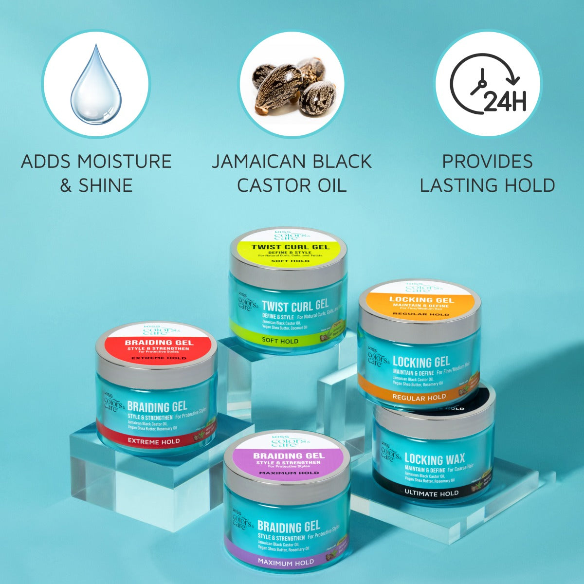 Kiss Colors & Care Braiding Gel | Extreme Hold, Braid Gel, Twist Gel, Style & Strengthen, 6 oz, Hair Care