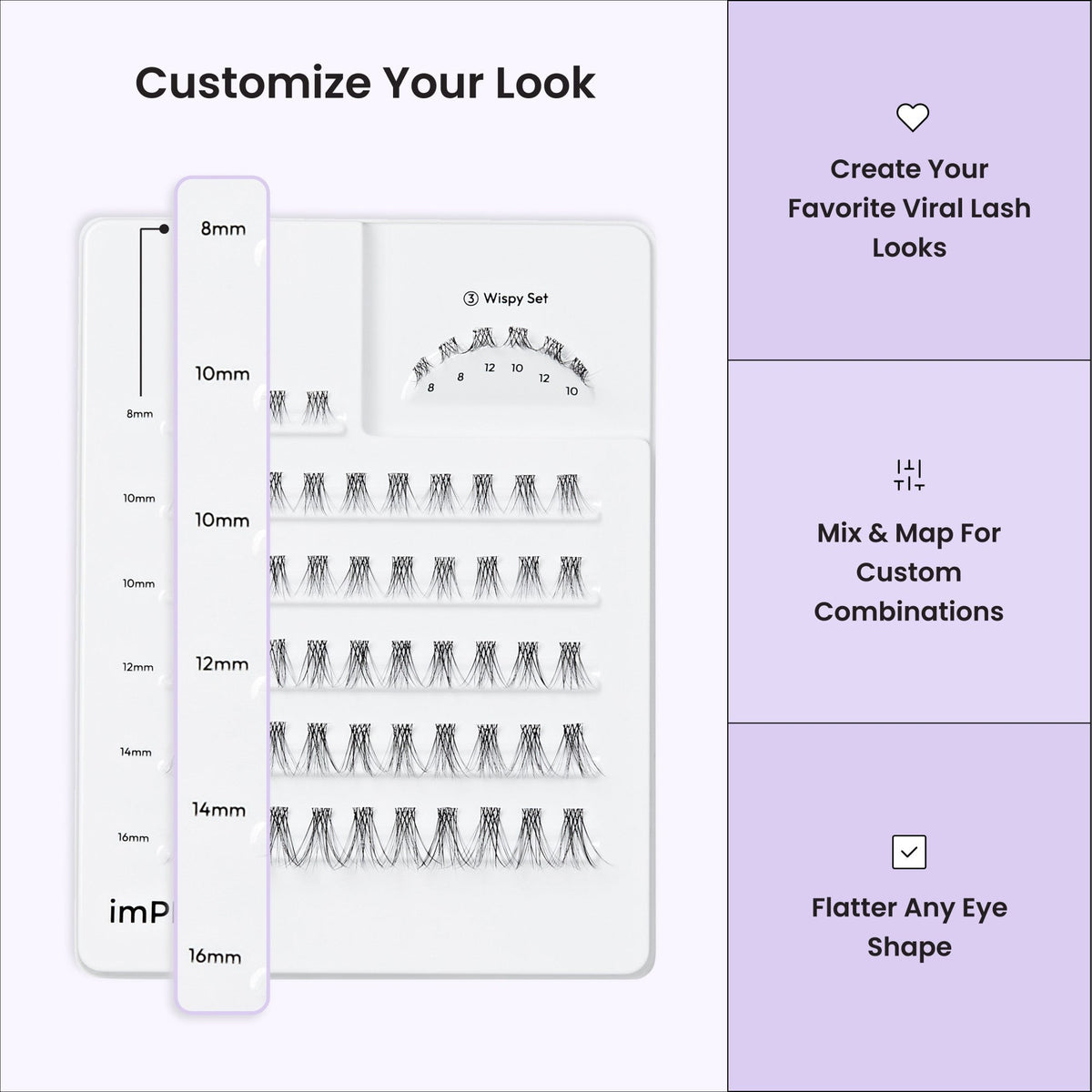 Impress Falsies Pre-Glued Individual False Eyelashes Multipack- Classic Wispy | 60 Lash Clusters, 8mm-16mm