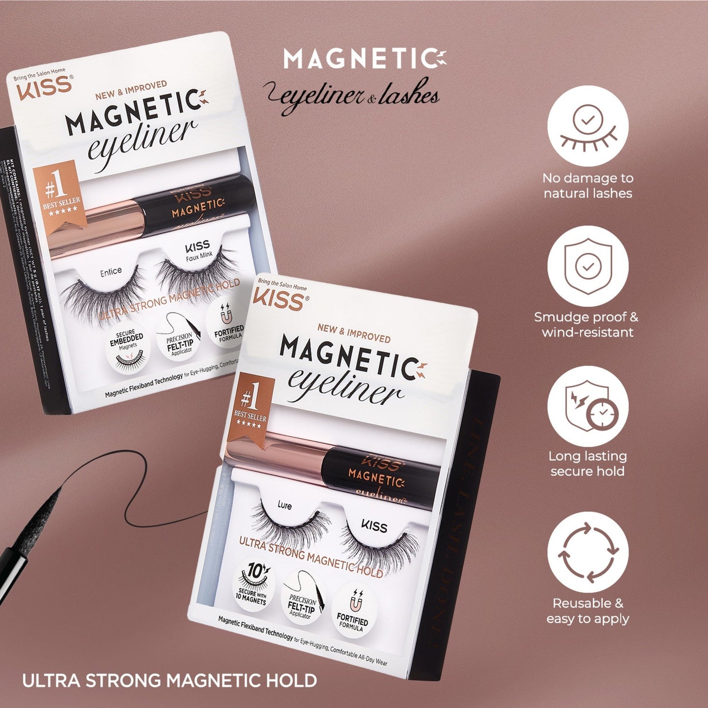 Kiss Magnetic Eyeliner & False Eyelashes - Lure | 1 Pair, Strip Lashes, 12mm