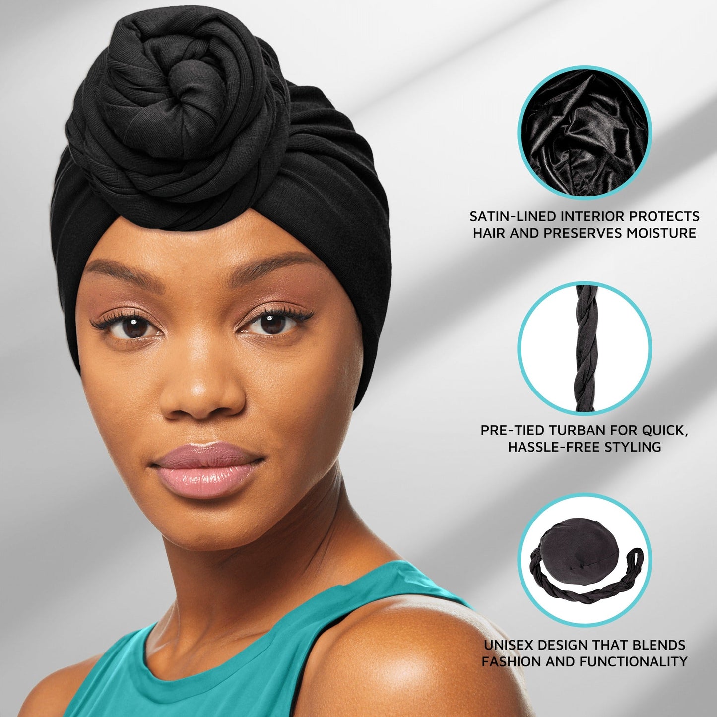 Kiss Colors & Care Premium Satin-Lined Halo Turban & 2 Wave Caps - Black | Wave Cap, Stocking Cap, One Size, Hair Accessories