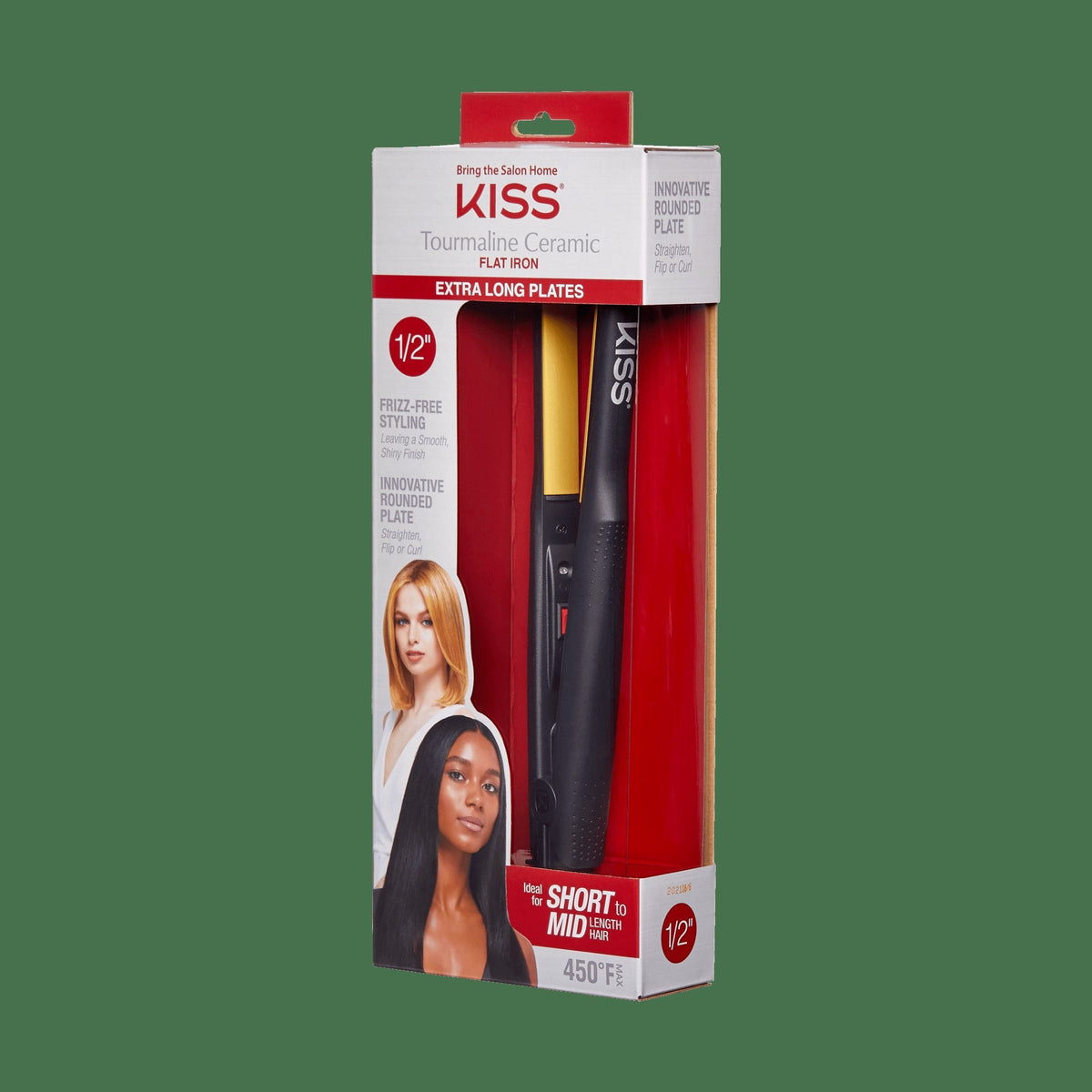 Kiss Tourmaline Frizz Free Ceramic 1/2" Flat Iron | Hair Straightener, Ceramic Iron, Hair Tools