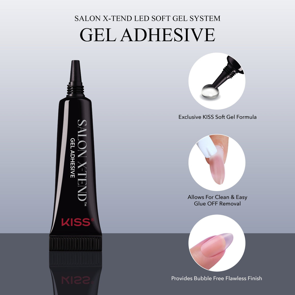 Kiss Salon X-tend LED Soft Gel Press On Nail Starter Kit System - Clear | Solid, Clear, Medium, Almond
