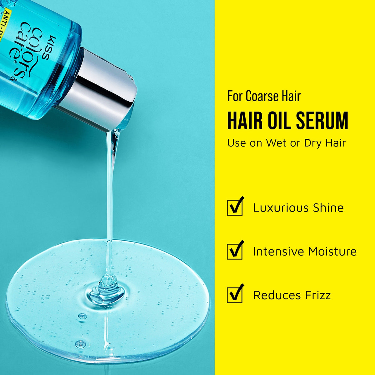 Kiss Colors & Care Anti-Reversion Heat Protector Hair Oil Serum | Hair Serum, For Thick Coarse Hair, Hair Care