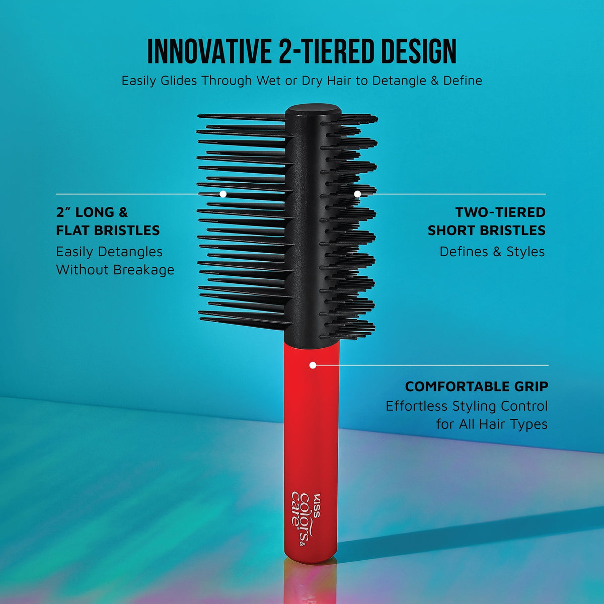 Kiss Colors & Care Detangle Boss Glide & Define 2-in-1 Brush | Detangling Brush, Curl Brush