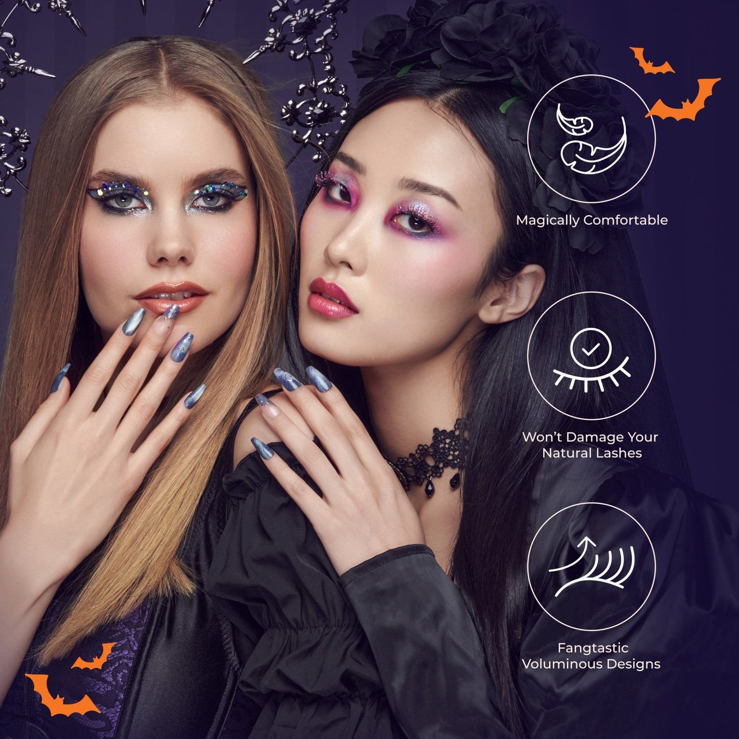 Kiss Halloween 'Full Moon Fantasy' False Eyelashes, Decorated - Midnight Doll | 1 Pair, Strip Lashes, 12mm-16mm