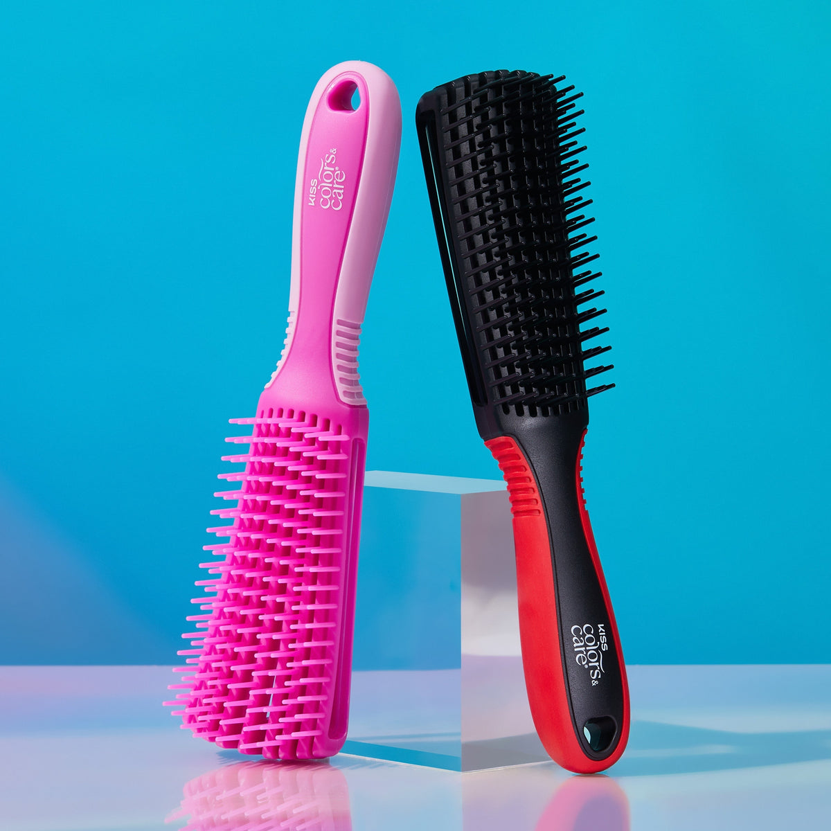 Kiss Colors & Care Glide Detangling Brush - Large Black | Non-Slip, 9 Rows, Detangling Brush, Curl Brush