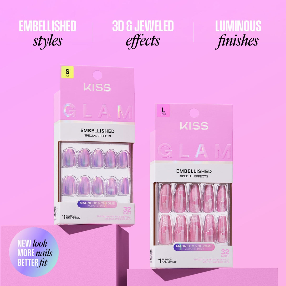 Kiss Glam Embellished Press On Fake Glue Nails - Dusk Mirage | Design, Beige, Medium, Coffin