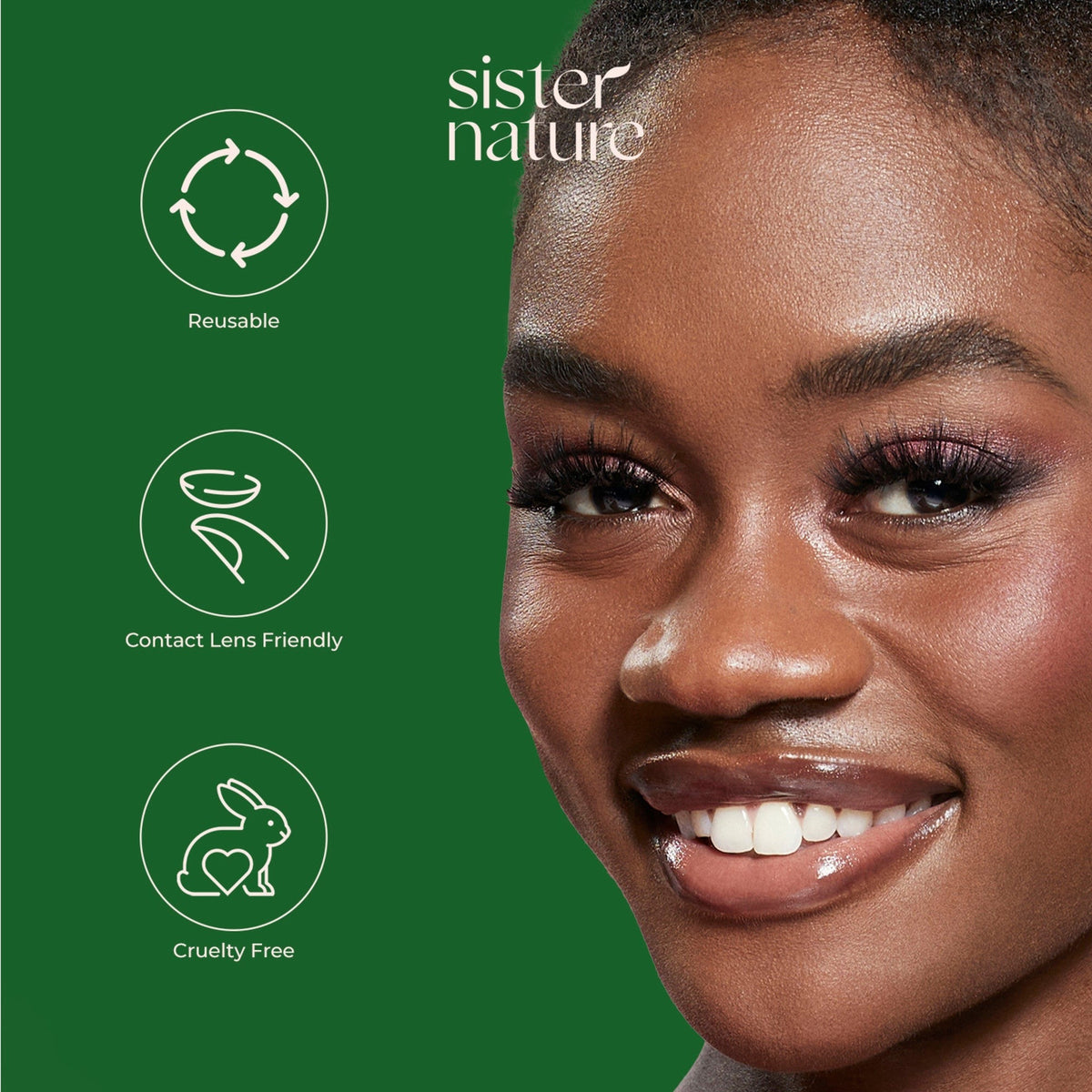 Kiss Sister Nature Vegan Mink False Eyelashes - Ivy | 1 Pair, Strip Lashes, 14mm