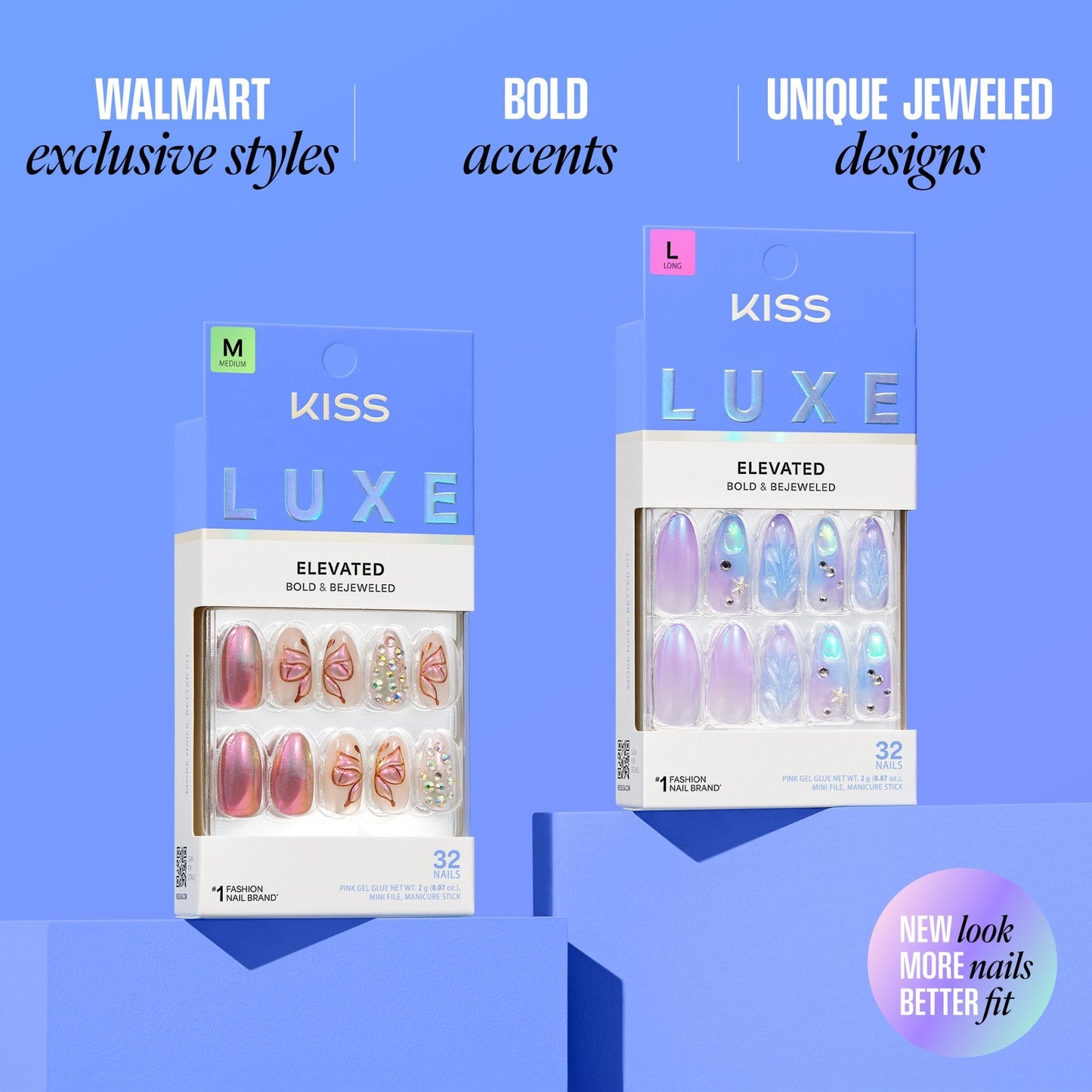 Kiss Luxe Press On Fake Glue Nails - Rose Knot | 3D & Jewel Design, Pink, Medium, Almond