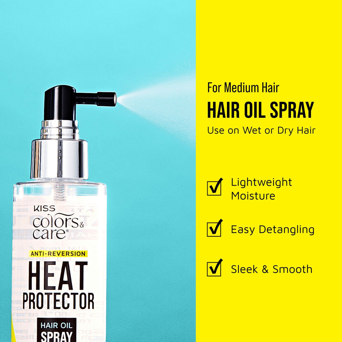 Kiss Colors & Care Anti-Reversion Heat Protector Hair Oil Spray | Hair Serum, For Medium Hair, Hair Care