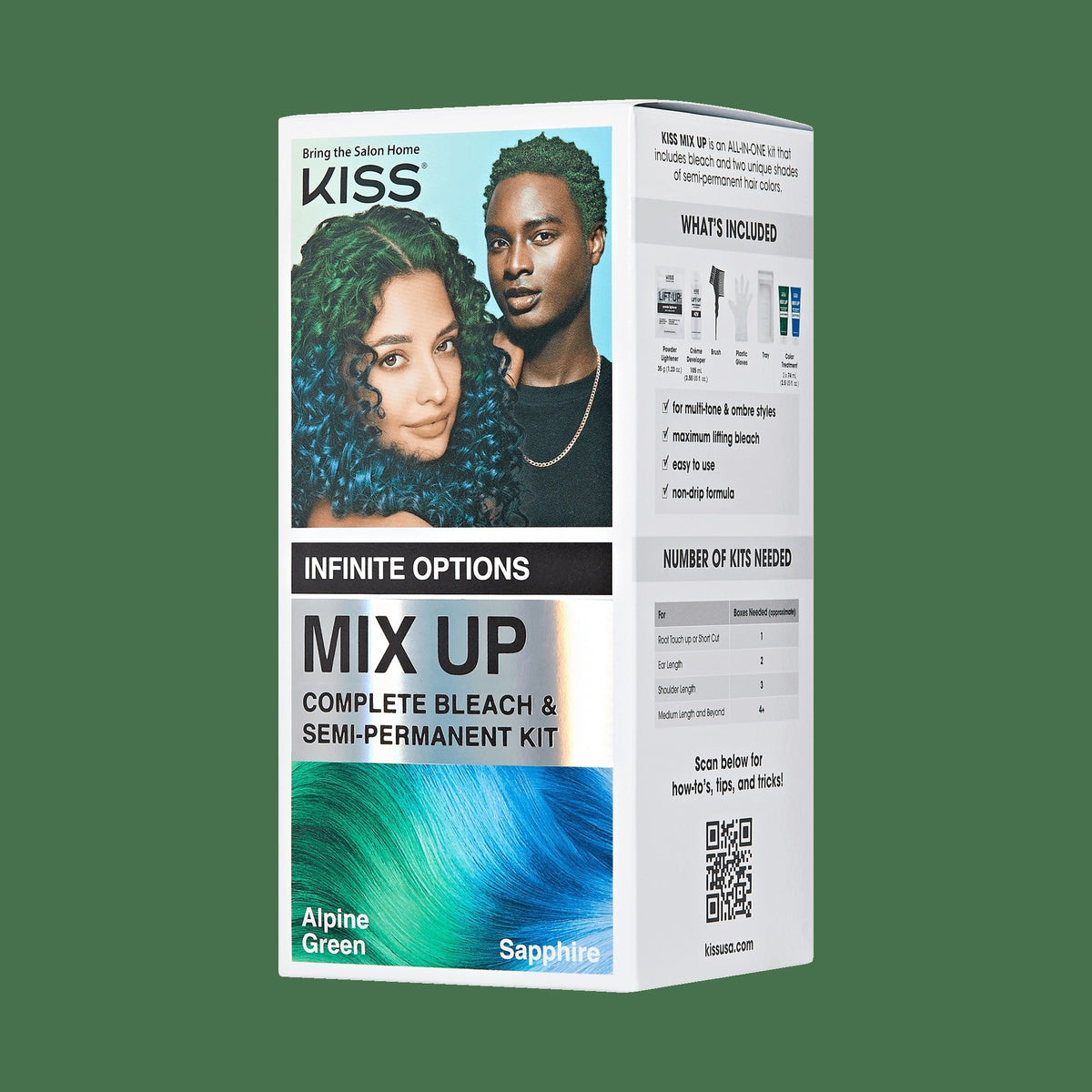 Kiss Mix Up Complete Hair Color Kit - Sapphire & Alpine Green | Hair Dye, Semi-Permanent Color, Hair Color