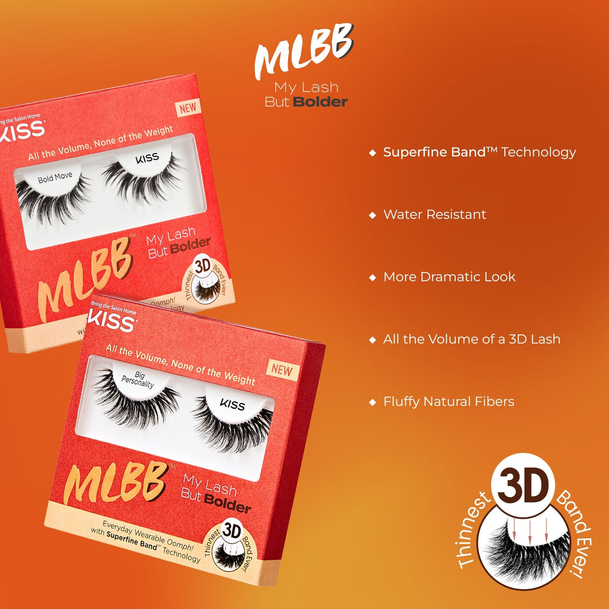 Kiss My Lash But Bolder 3D Volume False Eyelashes - Big Personality | 1 Pair, Strip Lashes, 14mm