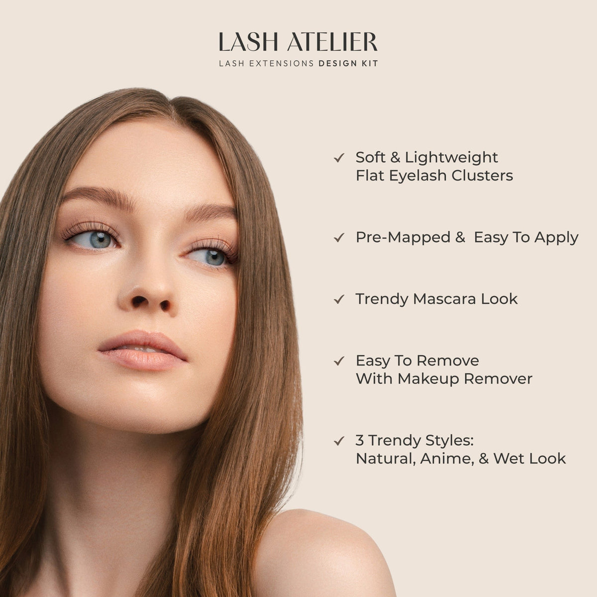Kiss Lash Atelier False Eyelash Extensions Design Kit - Wet False Eyelashes | 46 Clusters, 36 Single Lashes, Cluster Lashes, Individual Lashes, 6mm-14mm