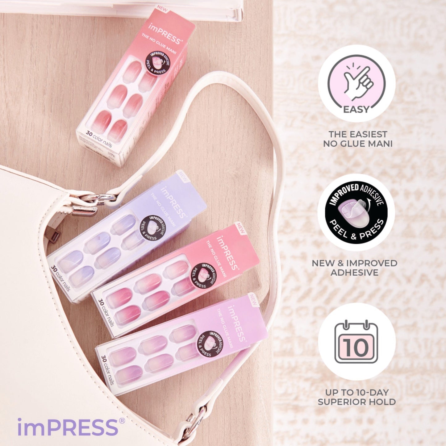 Impress Color No Glue Fake Press On Nails - Friendzone | Design, Purple, Short, Oval, Manicure