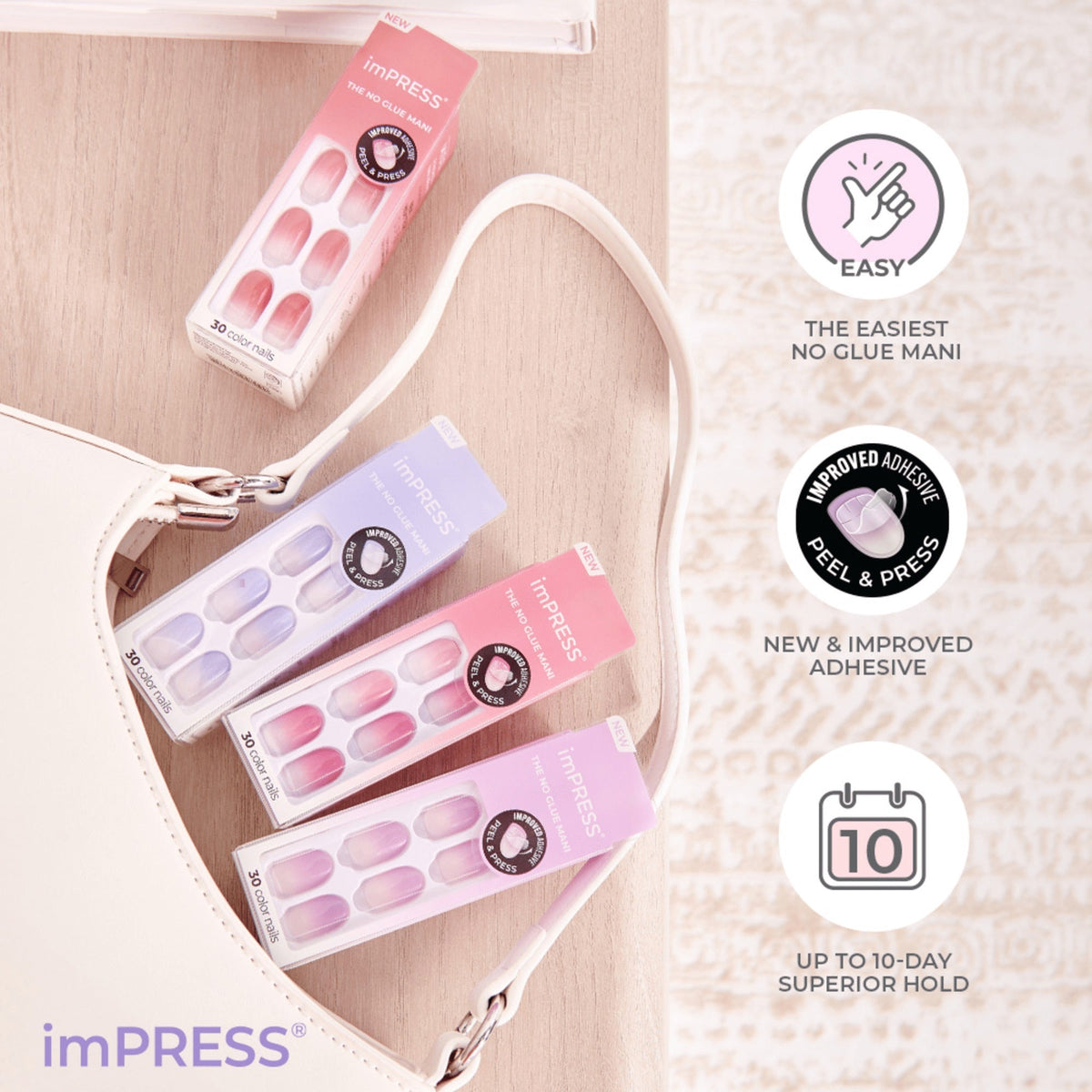 Impress Color No Glue Fake Press On Nails - Beat The Heat | Design, Pink, Short, Oval, Manicure