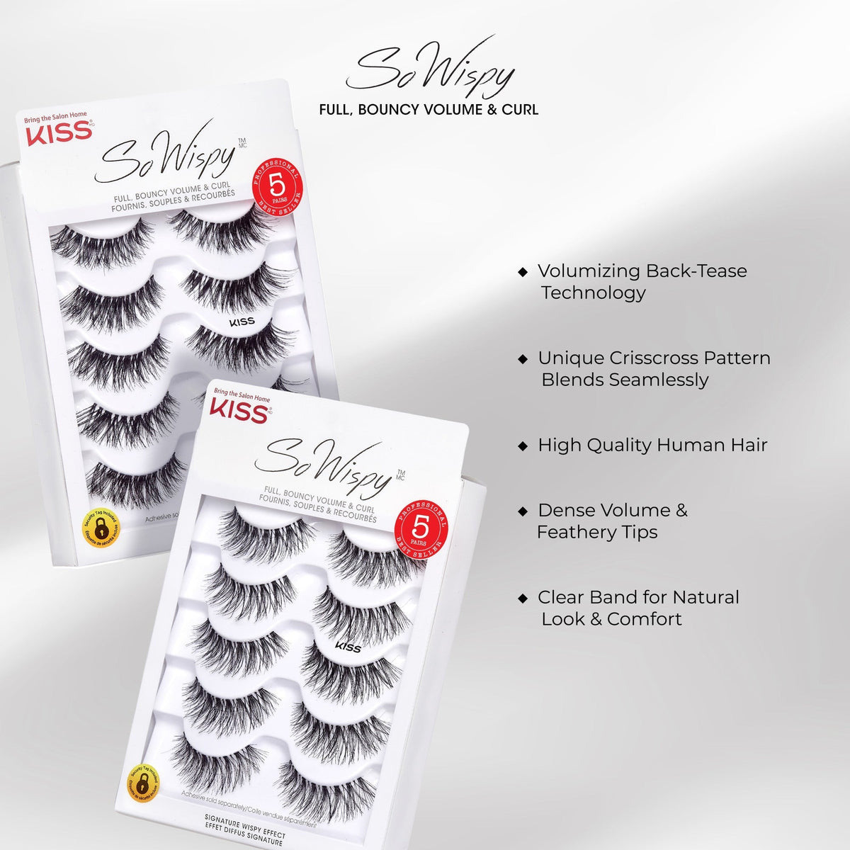 Kiss So Wispy False Eyelashes Multipack - Pixie | 5 Pairs, Strip Lashes, 12mm