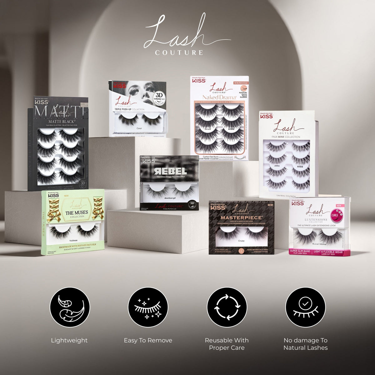 Kiss Lash Couture Rebel Collection False Eyelashes - rockstar | 1 Pair, Strip Lashes, 12mm
