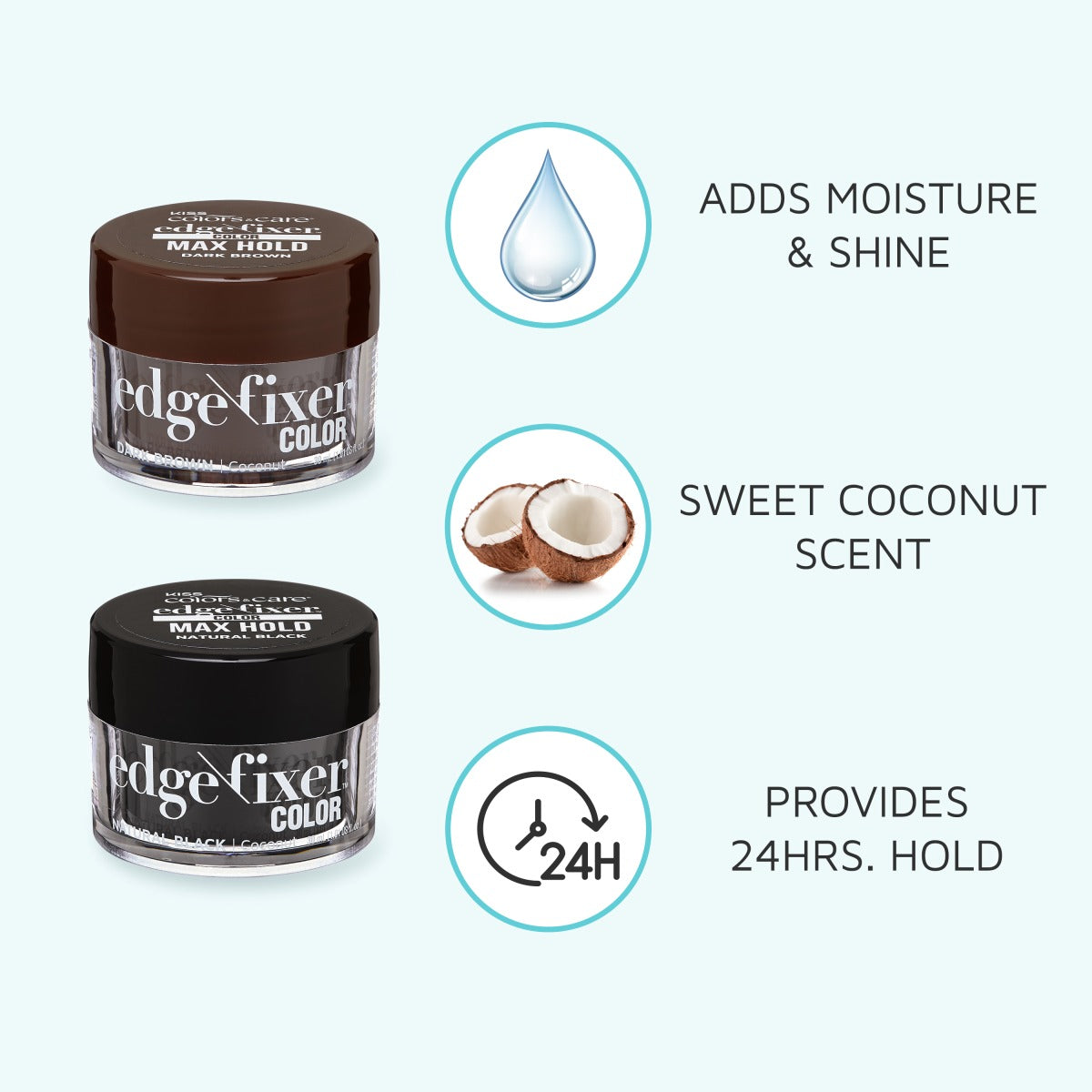 Kiss Colors & Care Edge Fixer Color Gel - Natural Black | Edge Control, Baby Hair Gel, Maximum Hold, 100 ml, Hair Care