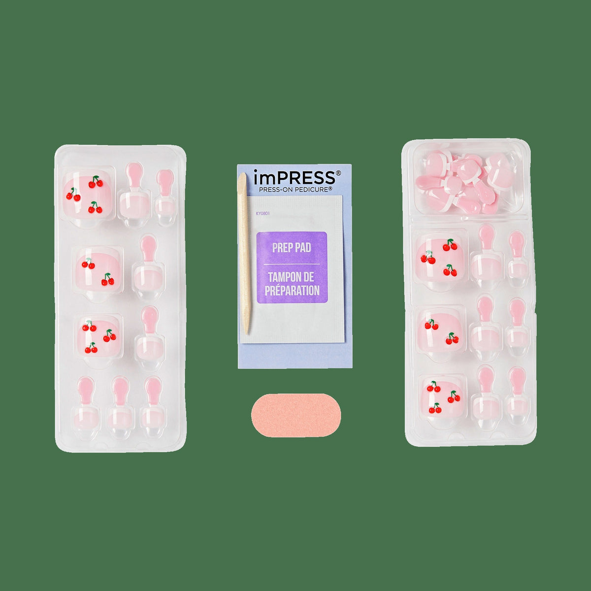 Impress Design No Glue Fake Press On Toenails - Sweet Life | French Design, Red, Short, Squoval, Pedicure