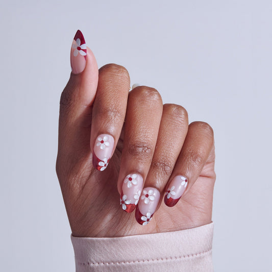 Kiss Nail Drip Press On Fake Glue Nails - Like-Minded | 3D & Jewel French Design, Red, Medium, Almond