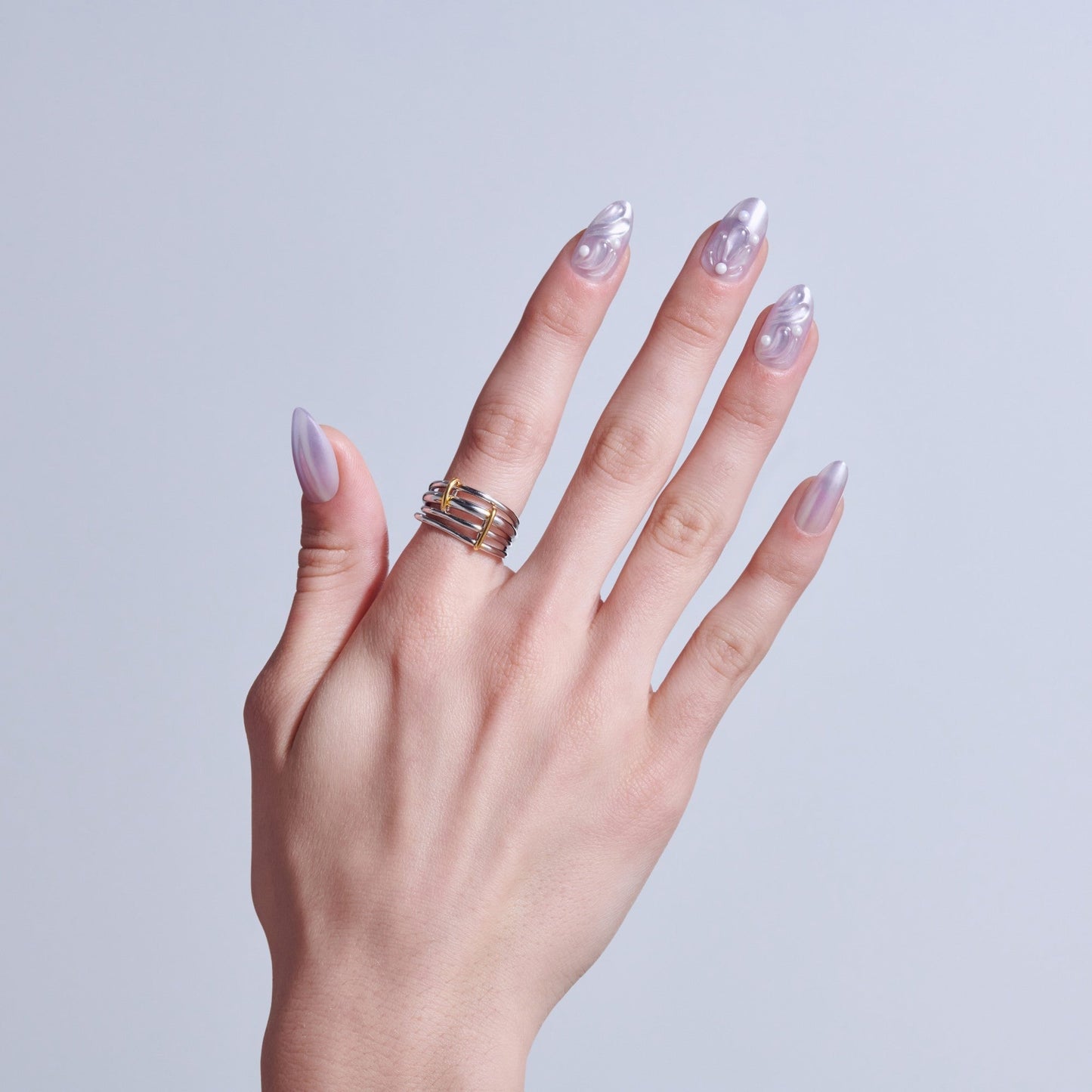 Kiss Icon Press On Fake Glue Nails - Remarkable | 3D & Jewel Design, Metallic Purple, Medium, Almond