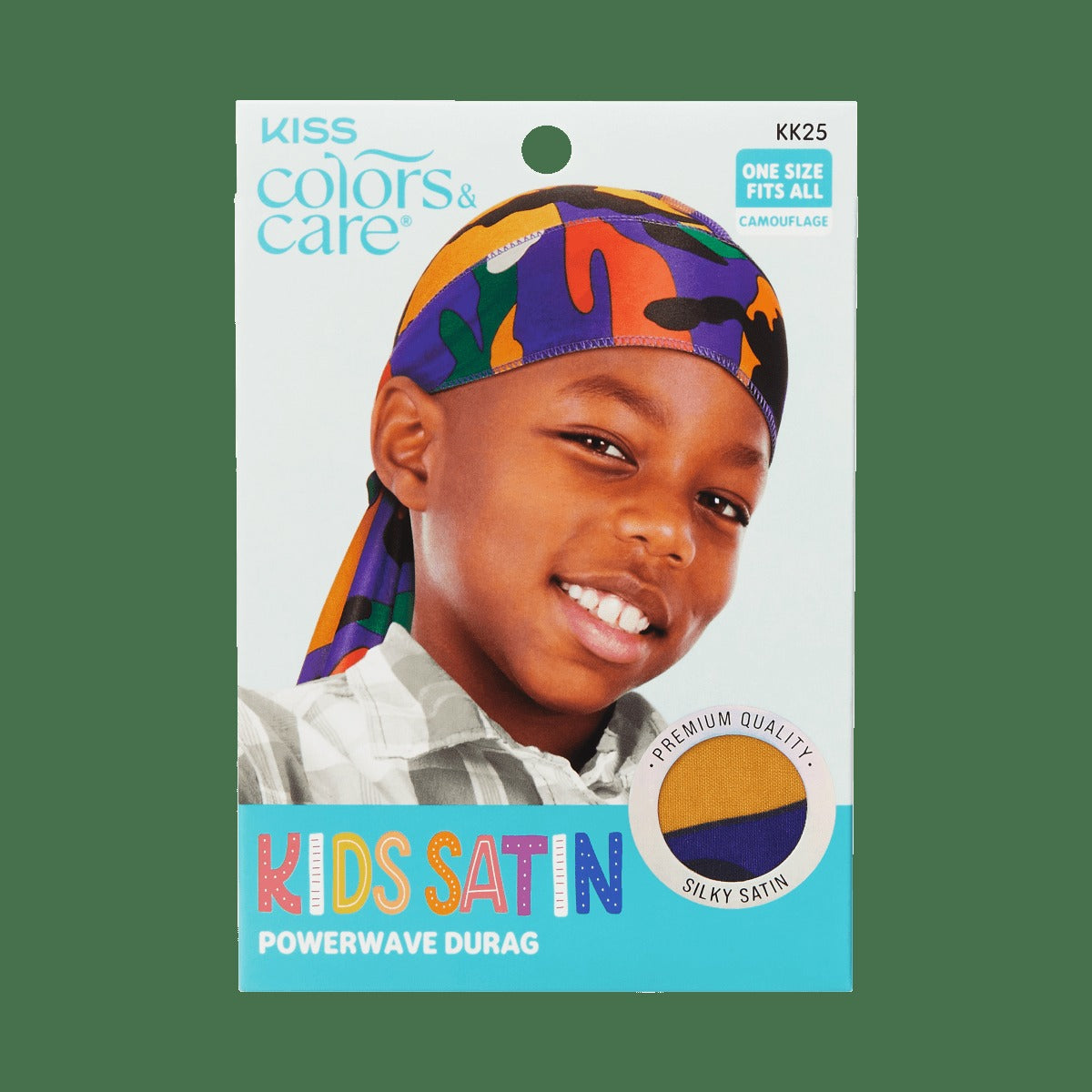 Kiss Colors & Care Kids Satin Premium Silky Powerwave Durag - Camouflage | Silk Durag, Wave Cap, One Size, Hair Accessories
