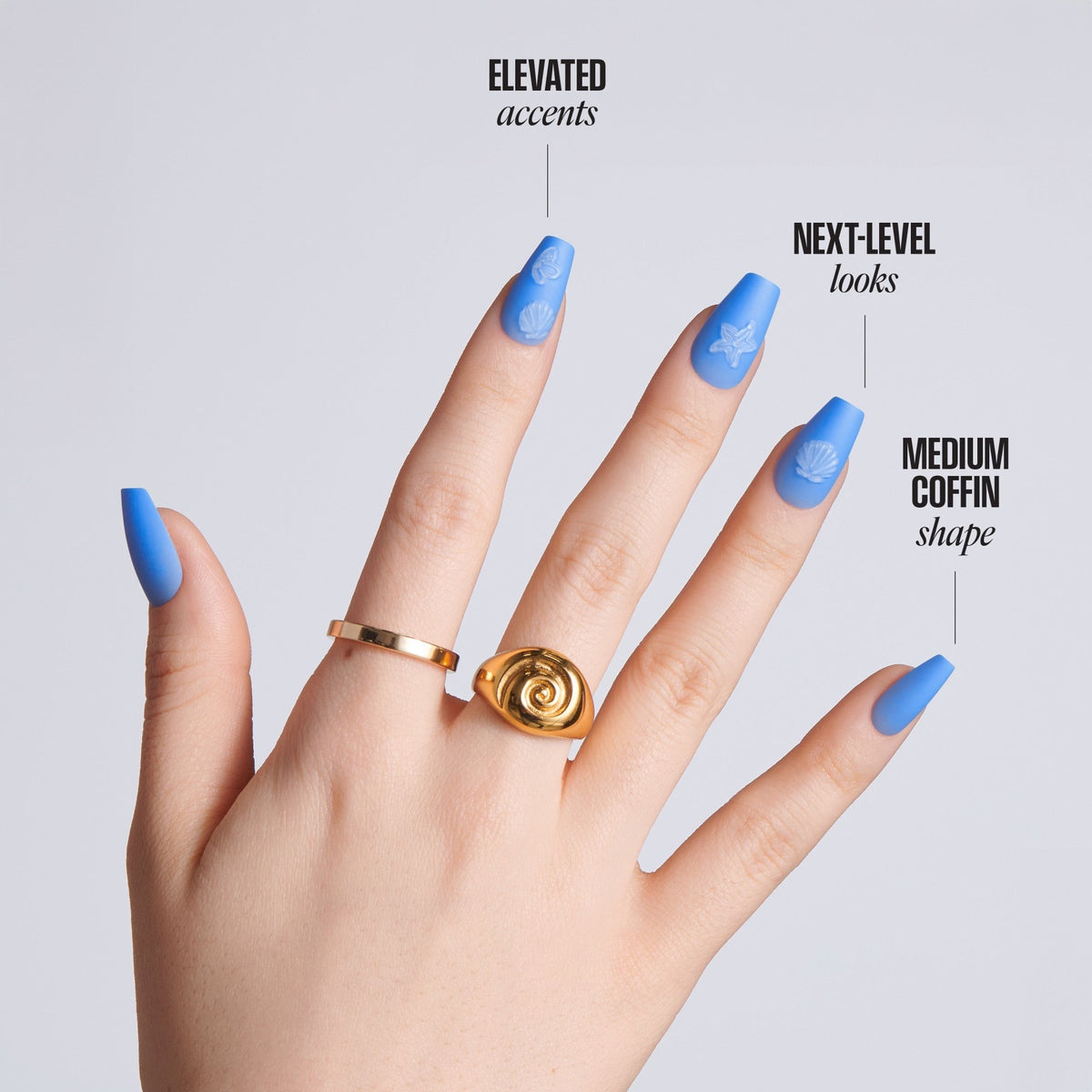Kiss Glam Jeweled Press On Fake Glue Nails - Sunseeker | 3D & Jewel Design, Blue, Medium, Coffin