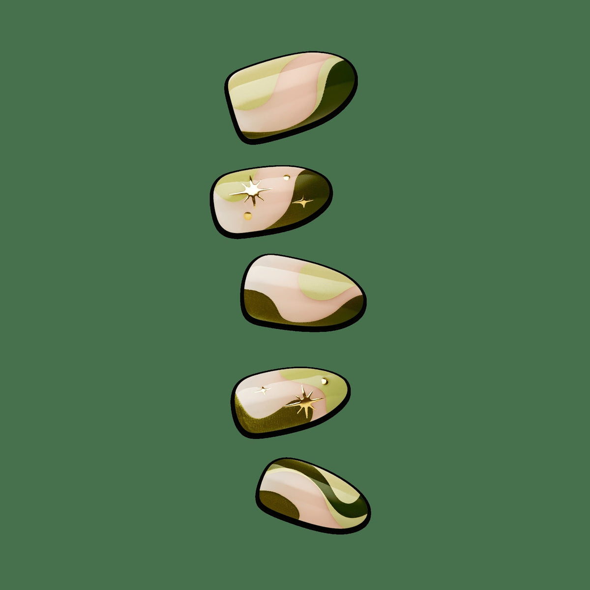 Impress Design No Glue Fake Press On Nails - Shining | 3D & Jewel Design, Green, Medium, Almond, Manicure