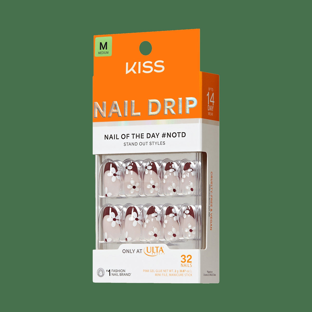 Kiss Nail Drip Press On Fake Glue Nails - Like-Minded | 3D & Jewel French Design, Red, Medium, Almond