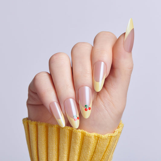 Kiss Core Design Press On Fake Glue Nails - Post Summer | French Design, Yellow, Long, Almond