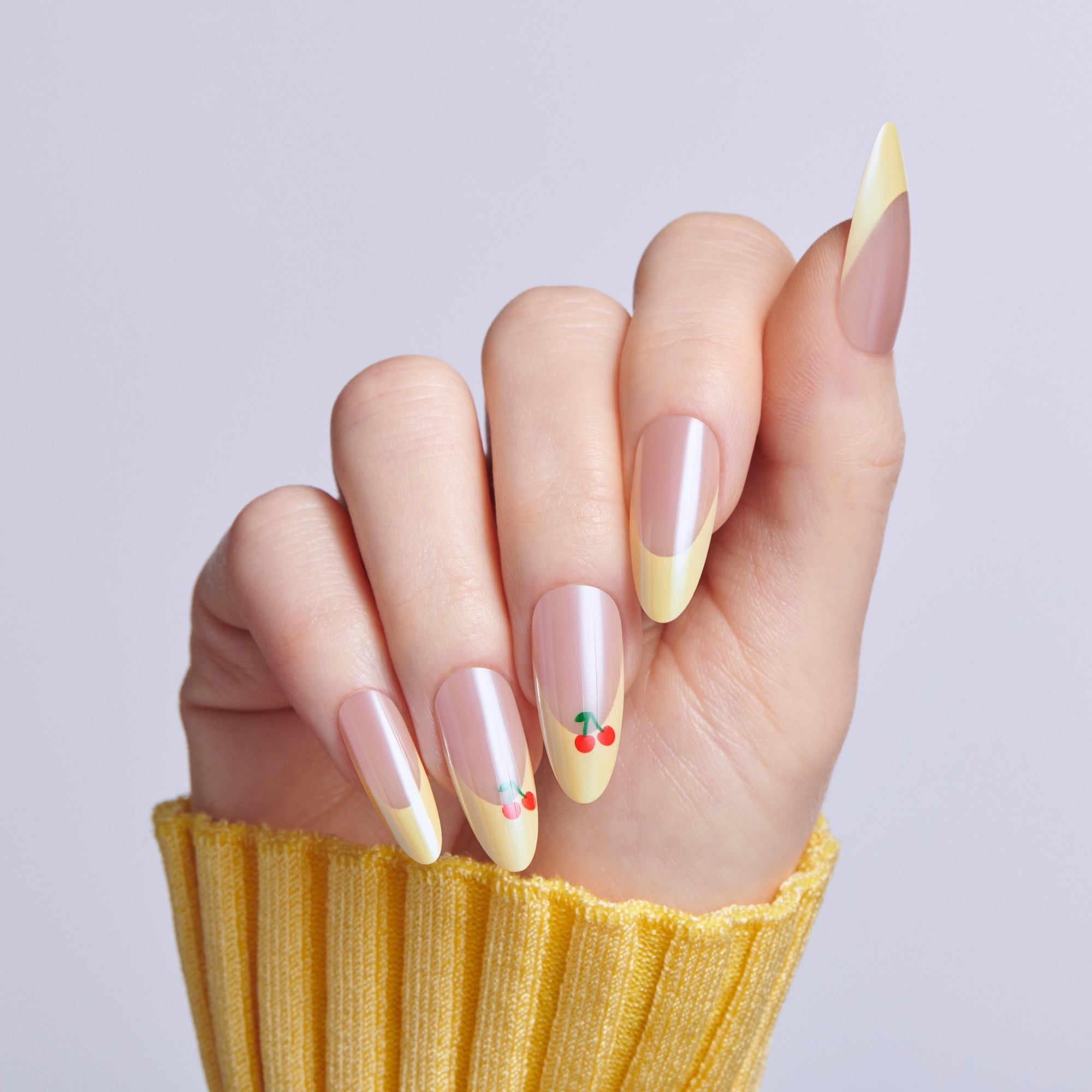 Kiss Core Design Press On Fake Glue Nails - Post Summer | French Design, Yellow, Long, Almond