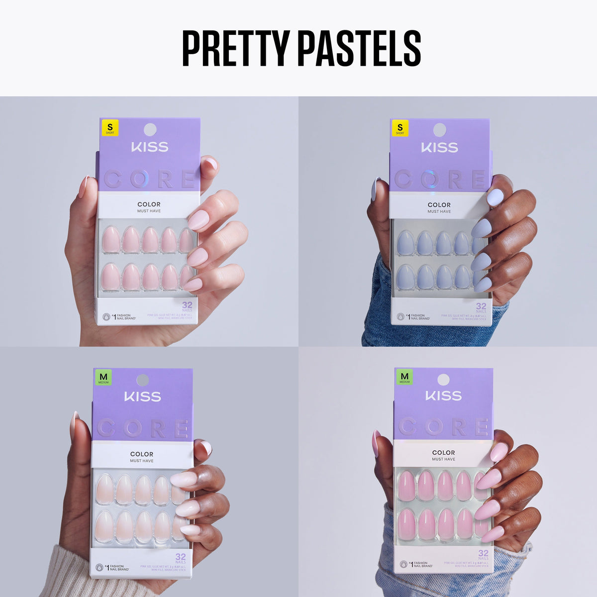 Kiss Core Color Press On Glue Nails Bundle - Pretty Pastels