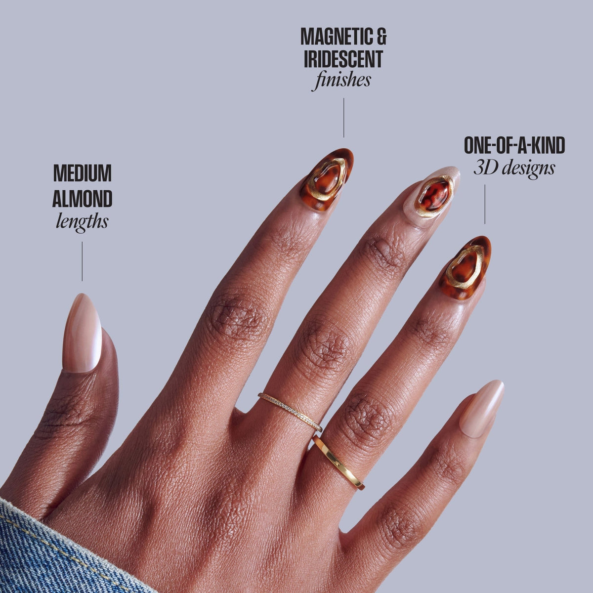 Kiss Nail Drip Press On Fake Glue Nails - Lively Whisper | 3D & Jewel Design, Brown & Gold, Medium, Almond
