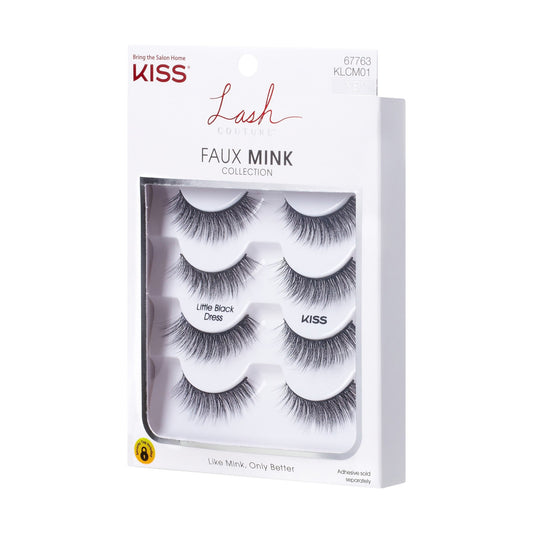 Kiss Lash Couture Faux Mink False Eyelashes Multipack - Little Black Dress | 4 Pairs, Strip Lashes, 9mm-12mm
