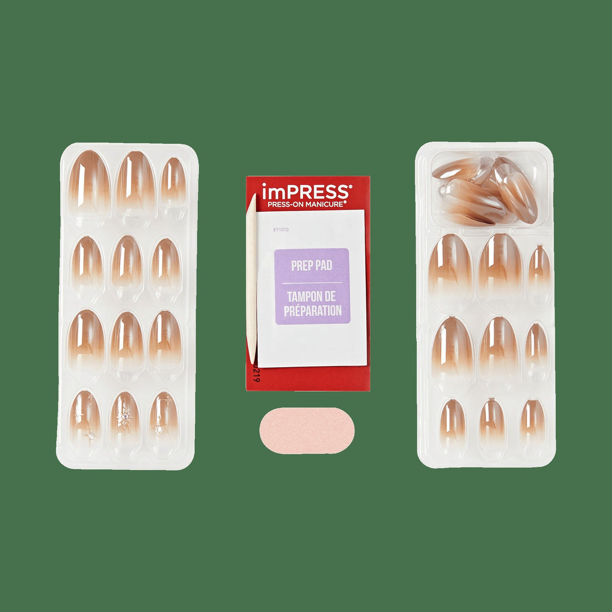 Impress Design No Glue Fake Press On Nails - Crisp | 3D & Jewel Design, Brown, Medium, Almond, Manicure