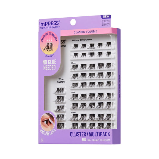 Impress Falsies Pre-Glued False Eyelashes Multipack - Classic Volume | 50 Lash Clusters, 8mm-14mm