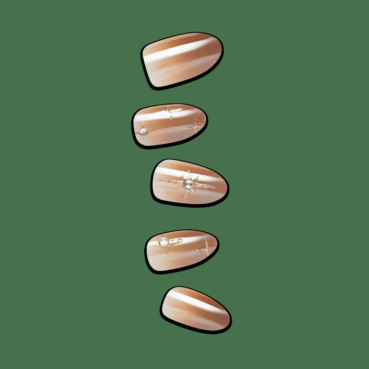 Impress Design No Glue Fake Press On Nails - Crisp | 3D & Jewel Design, Brown, Medium, Almond, Manicure