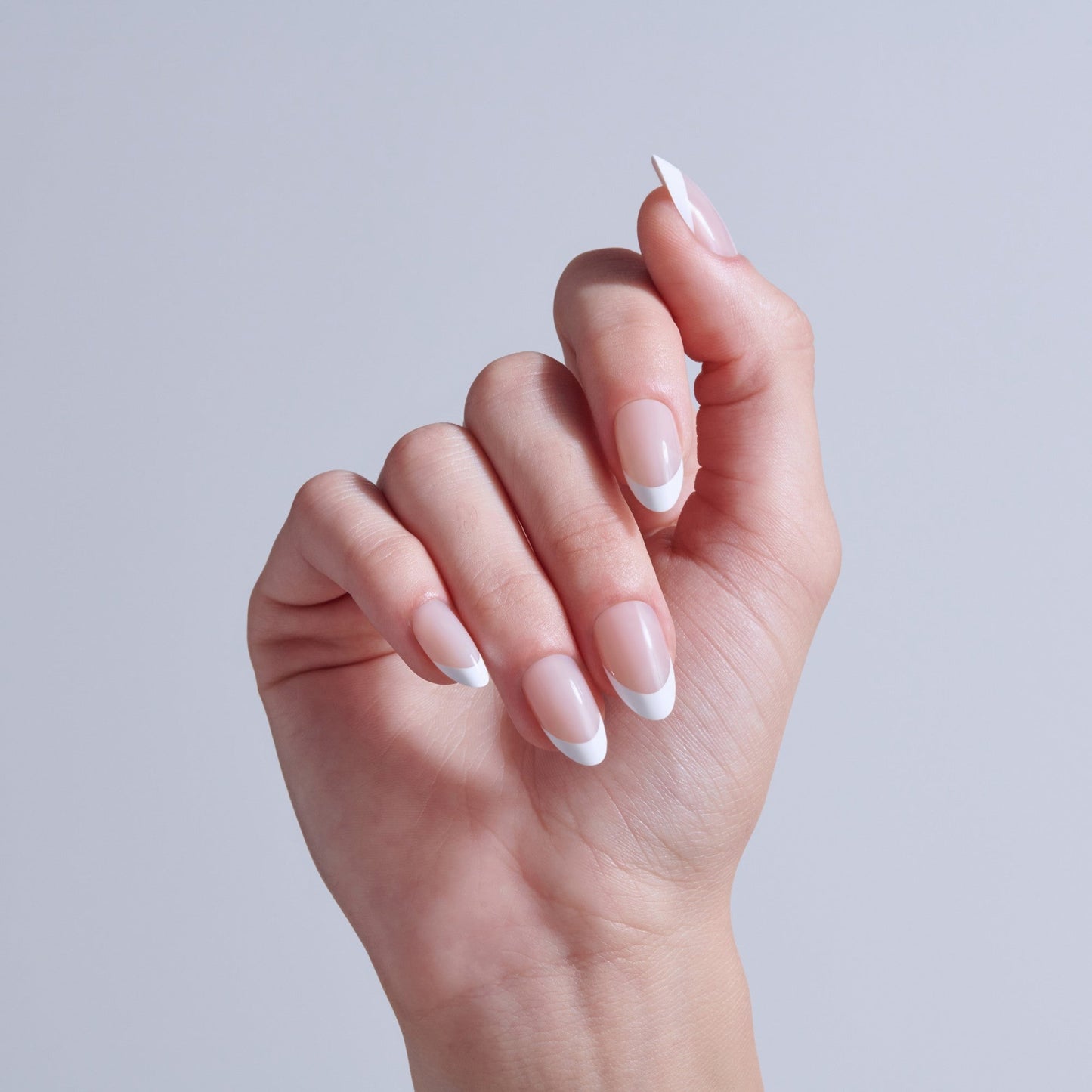 Kiss Core French Press On Fake Glue Nails - Curiosity | French Tips, White, Medium, Almond
