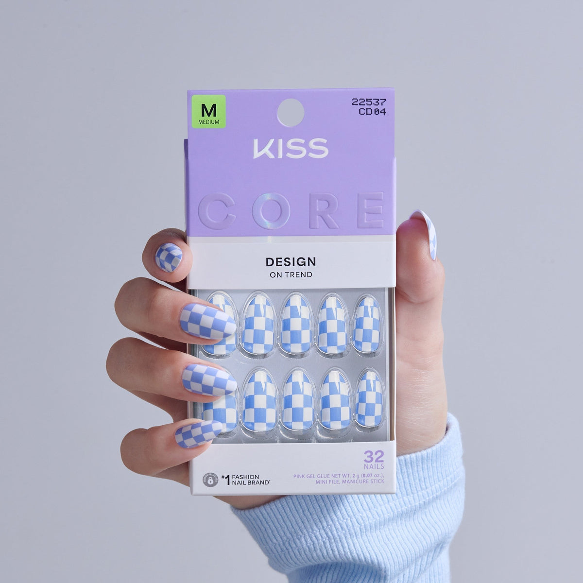 Kiss Core Design Press On Fake Glue Nails - Credit | Design, Blue, Medium, Almond