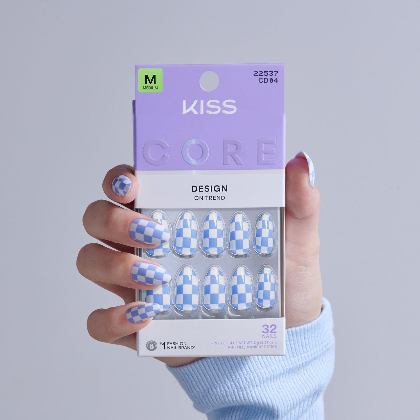 Kiss Core Design Press On Fake Glue Nails - Credit | Design, Blue, Medium, Almond