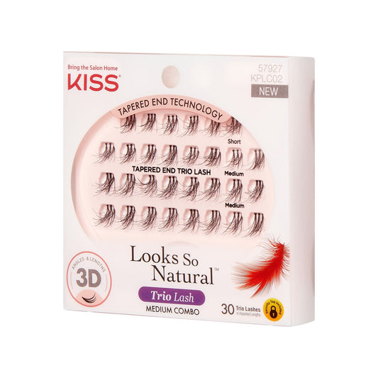 Kiss Looks So Natural Trio False Eyelashes - Medium | 1 Pair, Cluster Lashes, 12 mm