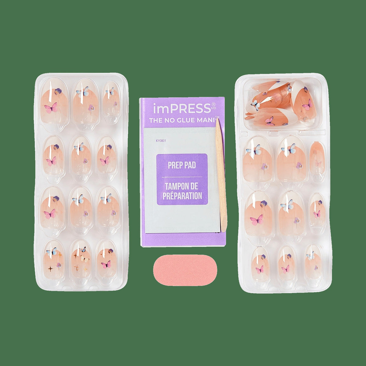 Impress Design No Glue Fake Press On Nails - Elegance | French Design, Multicolor, Medium, Oval, Manicure