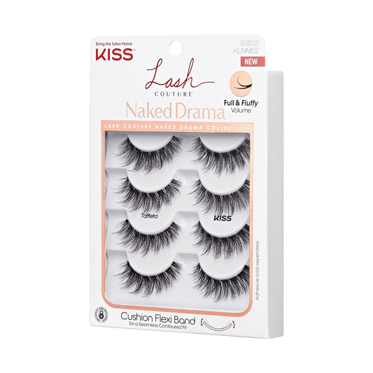 Kiss Lash Couture Naked Drama False Eyelashes Multipack - Taffeta | 4 Pairs, Strip Lashes, 14mm