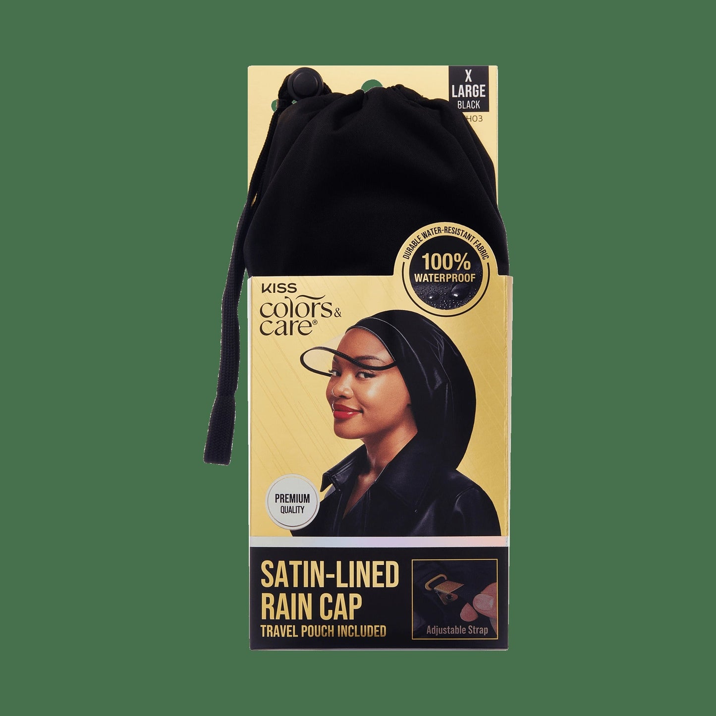 Kiss Colors & Care Satin-Lined Premium Rain Cap - Black | Rain Protector, Travel Pouch Included, Hair Accessories