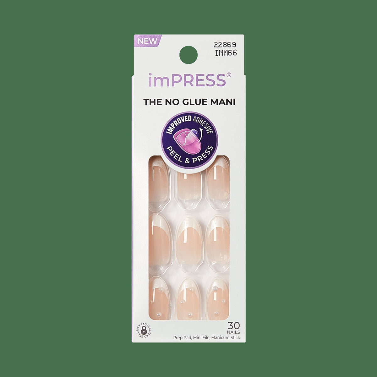 Impress Design No Glue Fake Press On Nails - Chills | 3D & Jewel French, White, Medium, Almond, Manicure